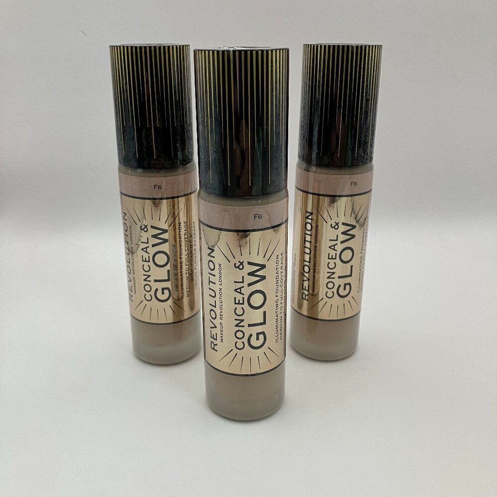 Revolution Conceal & Glow Foundation F6 - Illuminating, 23ml, Cruelty-Free 3set